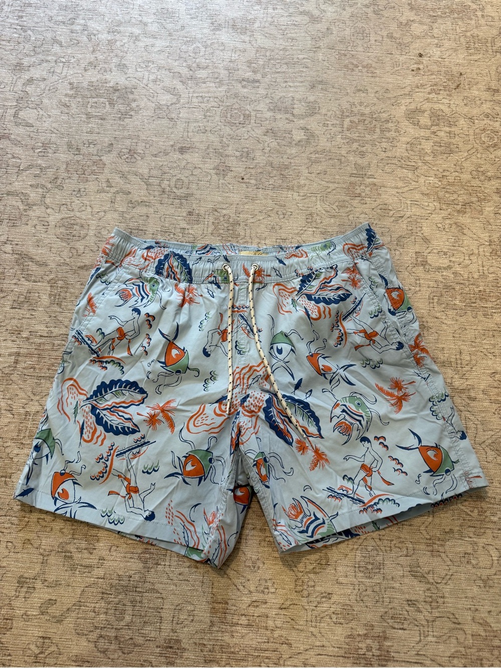 J. Crew Light Blue Tropical Fish Print Swim Trunks